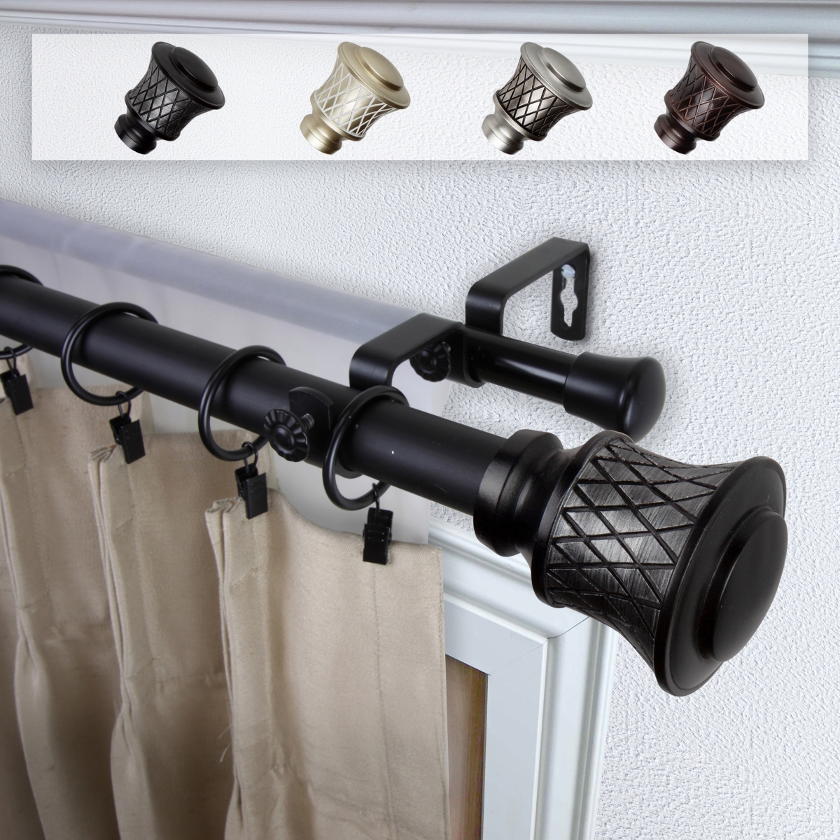 1 in. Dia. Alina Curtain Rod, Black - 48-84 in.