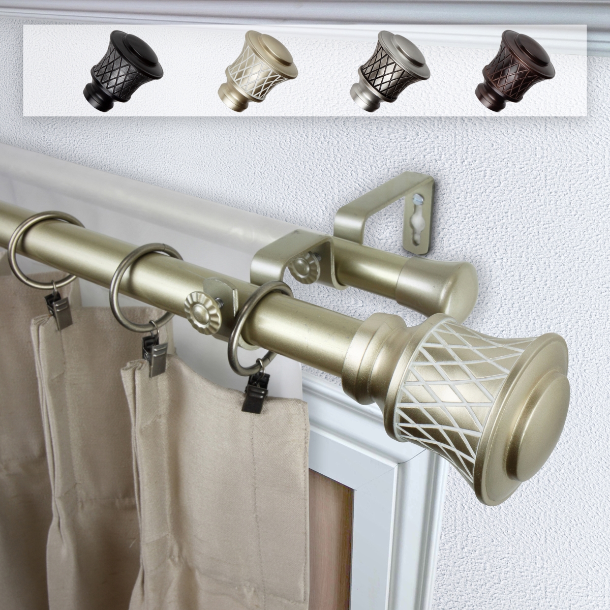 1 in. Dia. Alina Curtain Rod, Light Gold - 48-84 in.