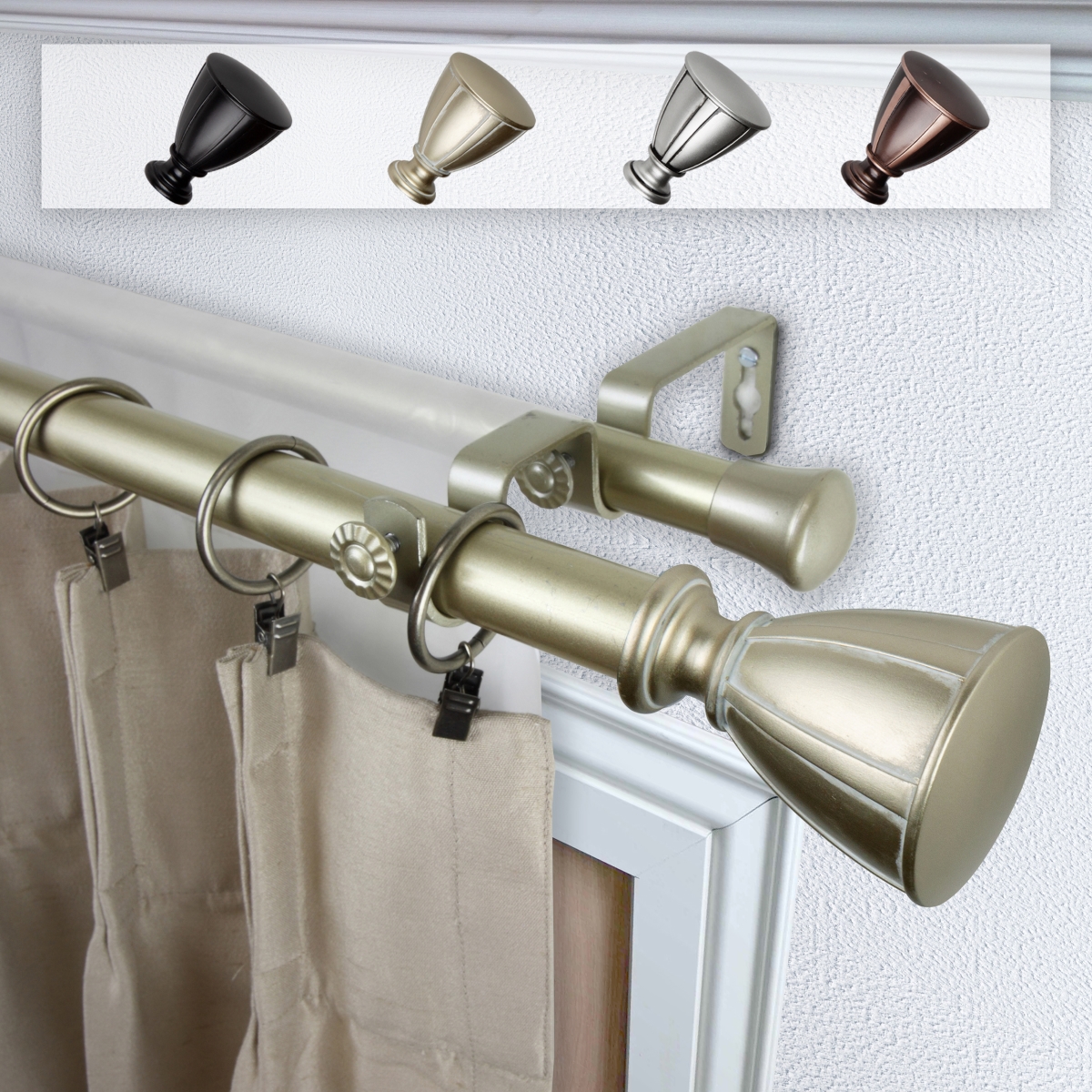 1 in. Dia. Maja Curtain Rod, Light Gold - 48-84 in.