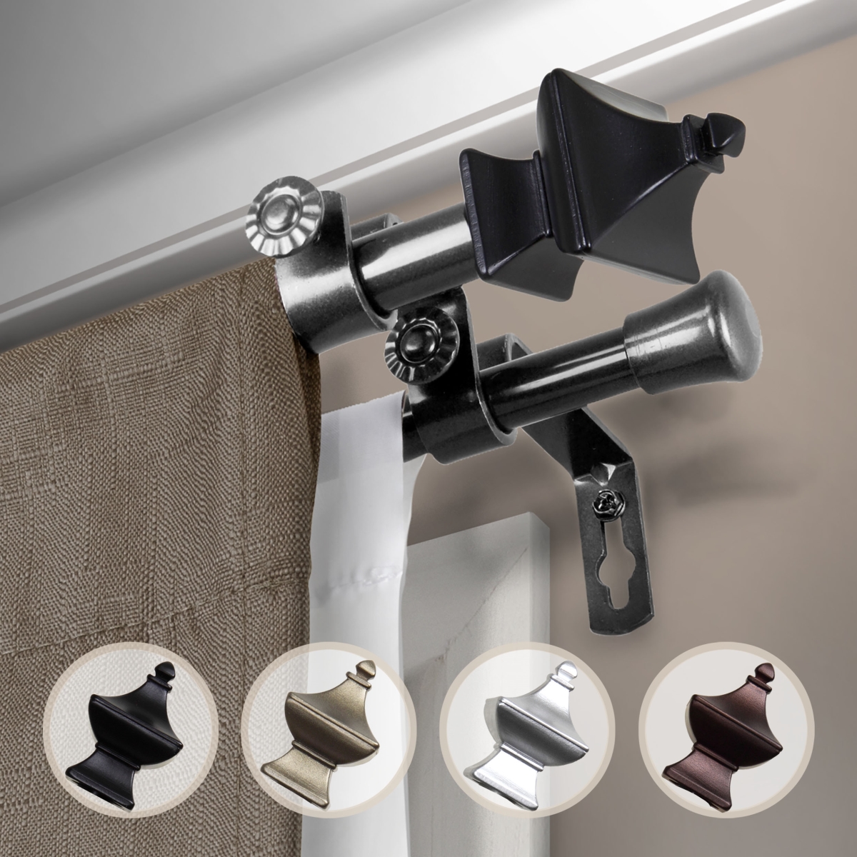 0.625 in. Dia. Gavin Double Curtain Rod, Black - 48-84 in.