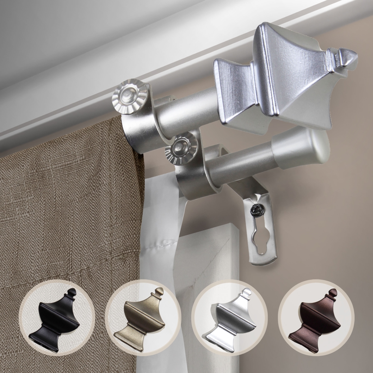 0.625 in. Dia. Gavin Double Curtain Rod, Satin Nickel - 48-84 in.