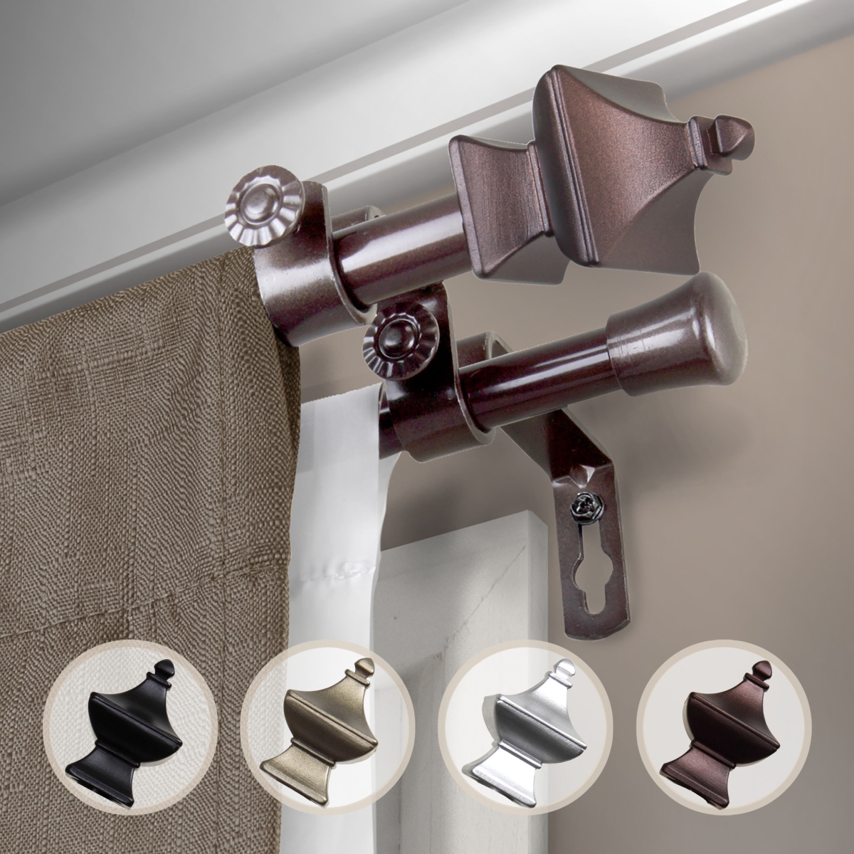 0.625 in. Dia. Gavin Double Curtain Rod, Cocoa - 48-84 in.