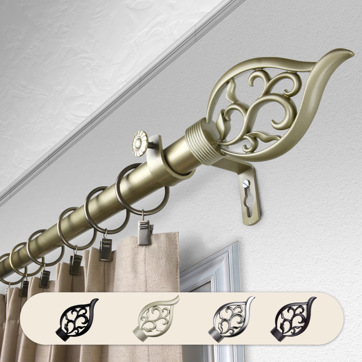 1 in. Dia. Clair Curtain Rod, Light Gold - 160-240 in.