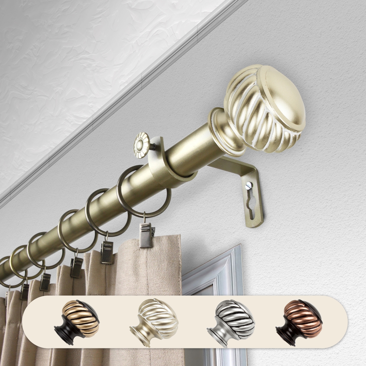 1 in. Dia. Swivel Curtain Rod, Light Gold - 48-84 in.