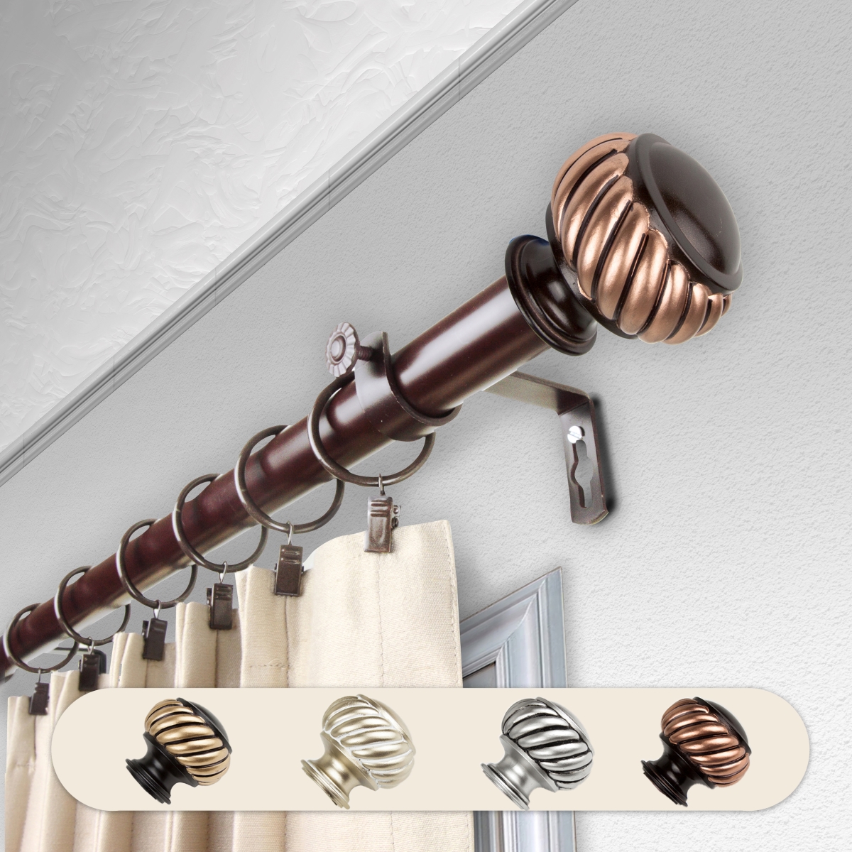 1 in. Dia. Swivel Curtain Rod, Bronze - 66-120 in.