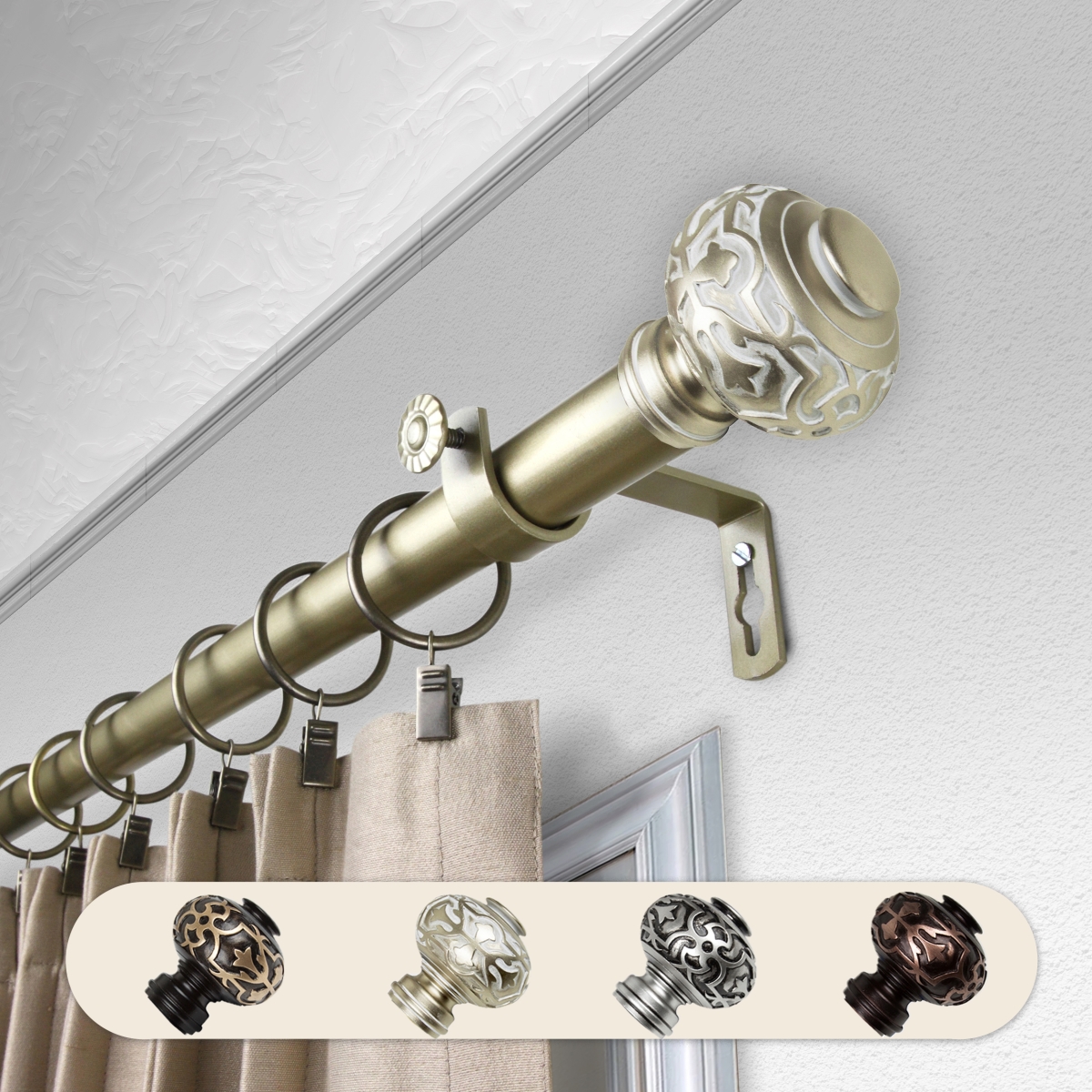 1 in. Dia. Amber Curtain Rod, Light Gold - 28-48 in.