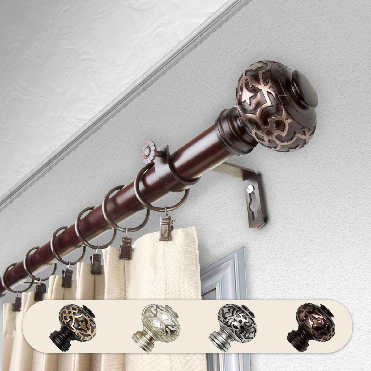 1 in. Dia. Amber Curtain Rod, Bronze - 66-120 in.