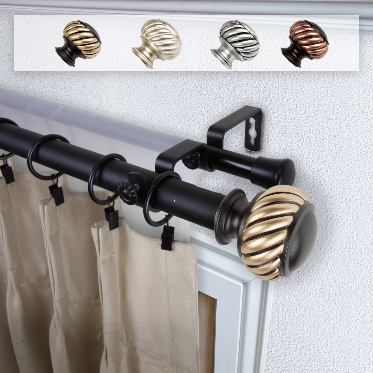 1 in. Dia. Swivel Curtain Rod, Black - 28-48 in.