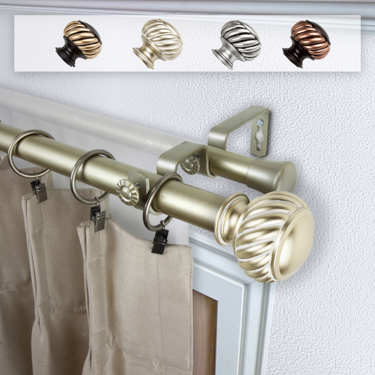 1 in. Dia. Swivel Curtain Rod, Light Gold - 48-84 in.
