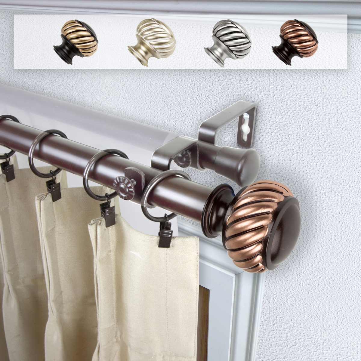 1 in. Dia. Swivel Curtain Rod, Bronze - 120-170 in.
