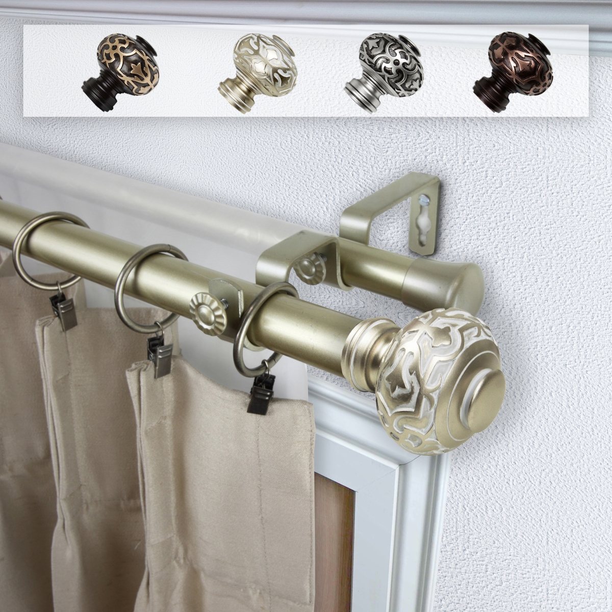 1 in. Dia. Amber Curtain Rod, Light Gold - 120-170 in.