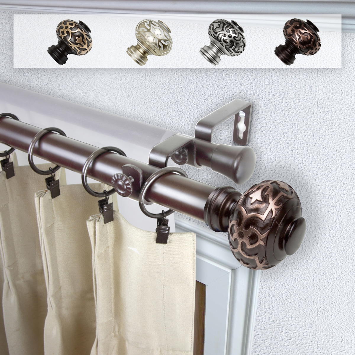 1 in. Dia. Amber Curtain Rod, Bronze - 28-48 in.