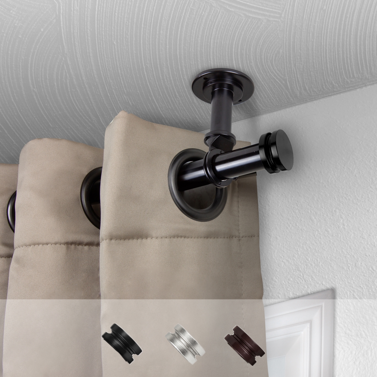 1 in. Dia. Leo Ceiling Curtain Rod, Black - 48-84 in.