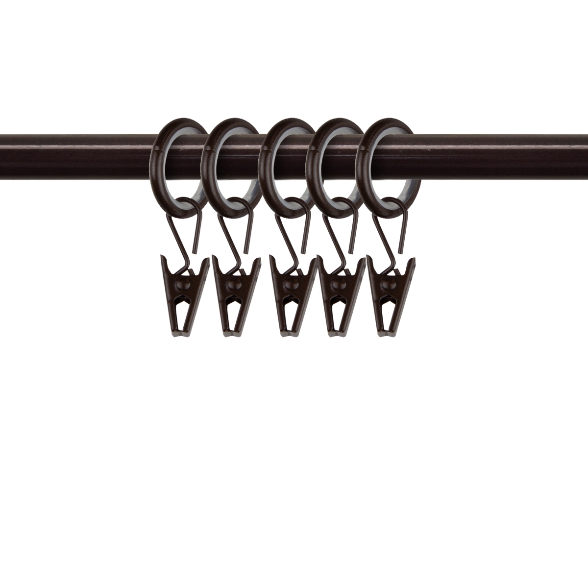 0.625 in. Dia. Noise-Canceling Curtain Rings with Clips, Cocoa