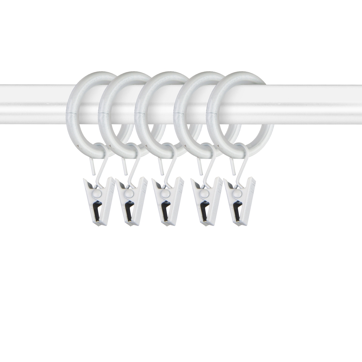 0.875 in. Dia. Noise-Canceling Curtain Rings with Clips, White