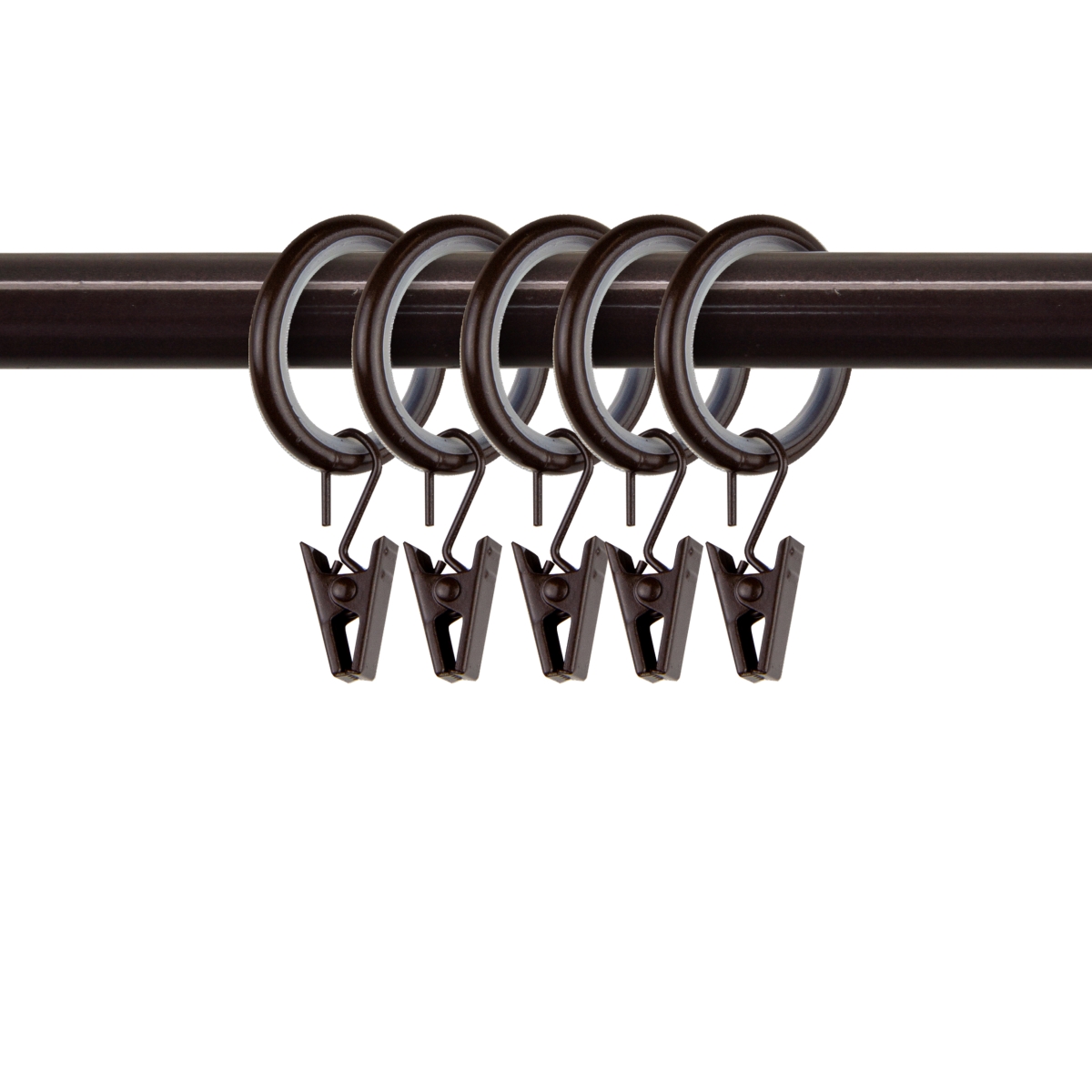 0.875 in. Dia. Noise-Canceling Curtain Rings with Clips, Cocoa