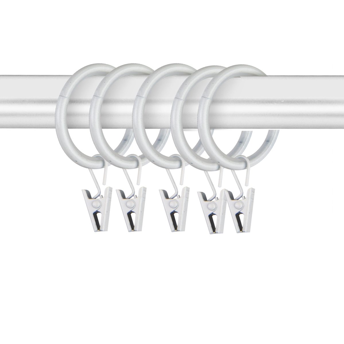 1.25 in. Dia. Noise-Canceling Curtain Rings with Clips, White