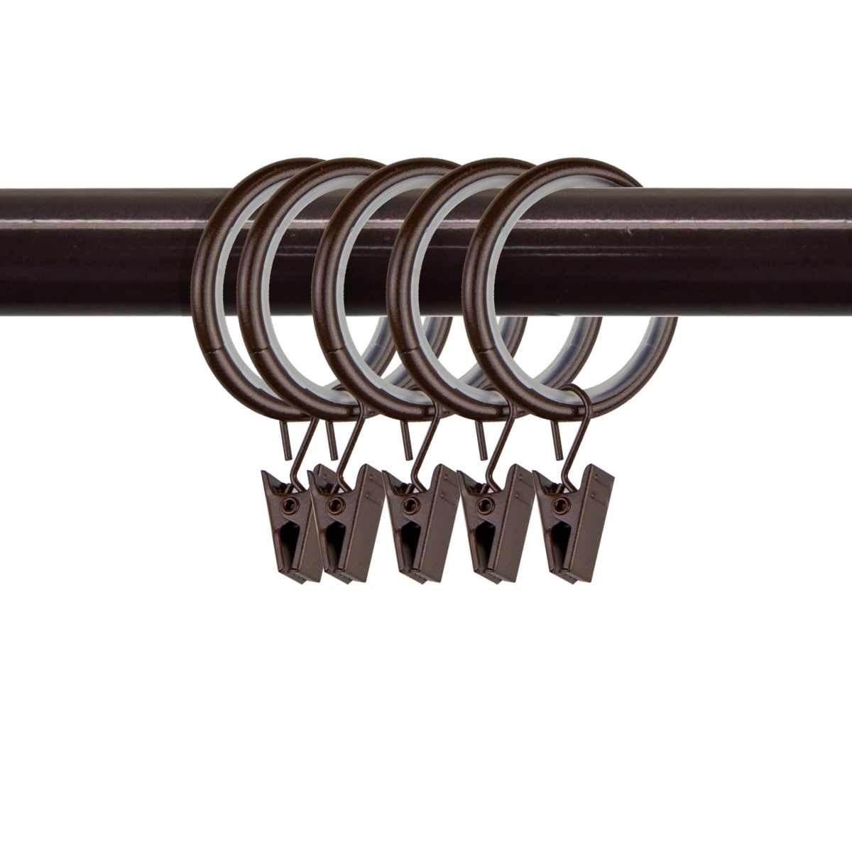 1.25 in. Dia. Noise-Canceling Curtain Rings with Clips, Cocoa