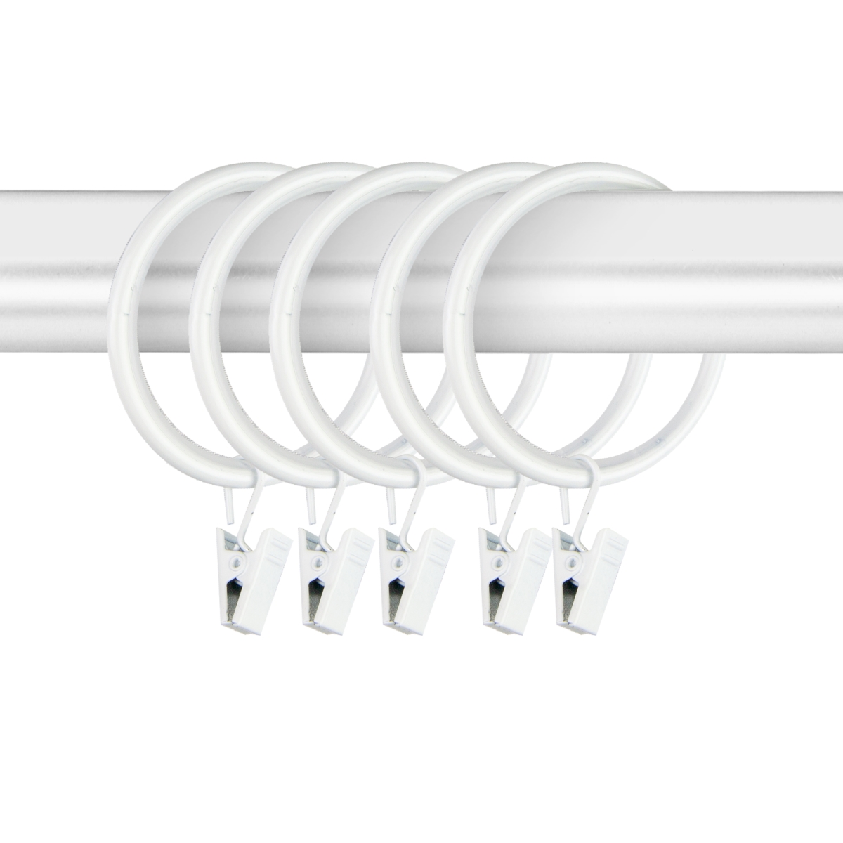 1.875 in. Dia. Noise-Canceling Curtain Rings with Clips, White