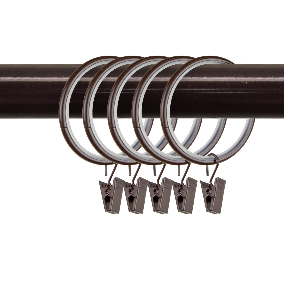 1.875 in. Dia. Noise-Canceling Curtain Rings with Clips, Cocoa