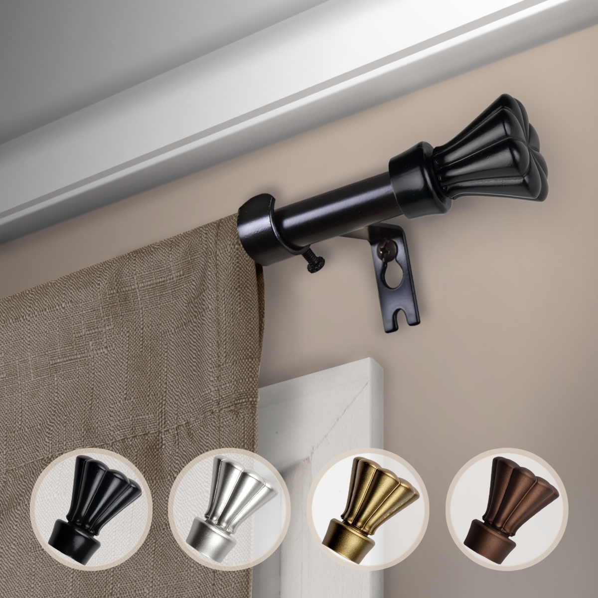 0.625 in. Dia. Pasha Curtain Rod, Black - 48-84 in.