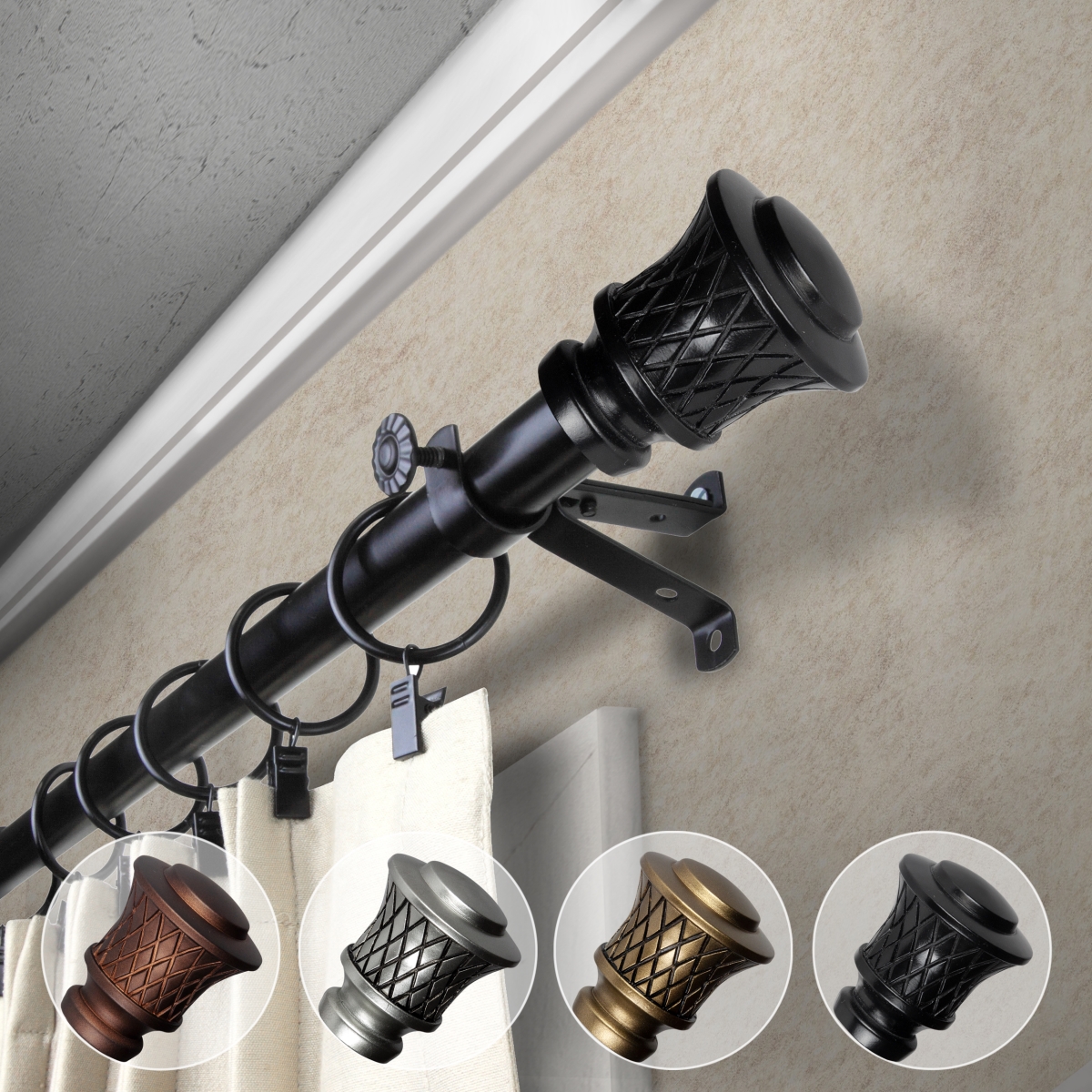 0.812 in. Dia. Verena Curtain Rod, Black - 48-84 in.