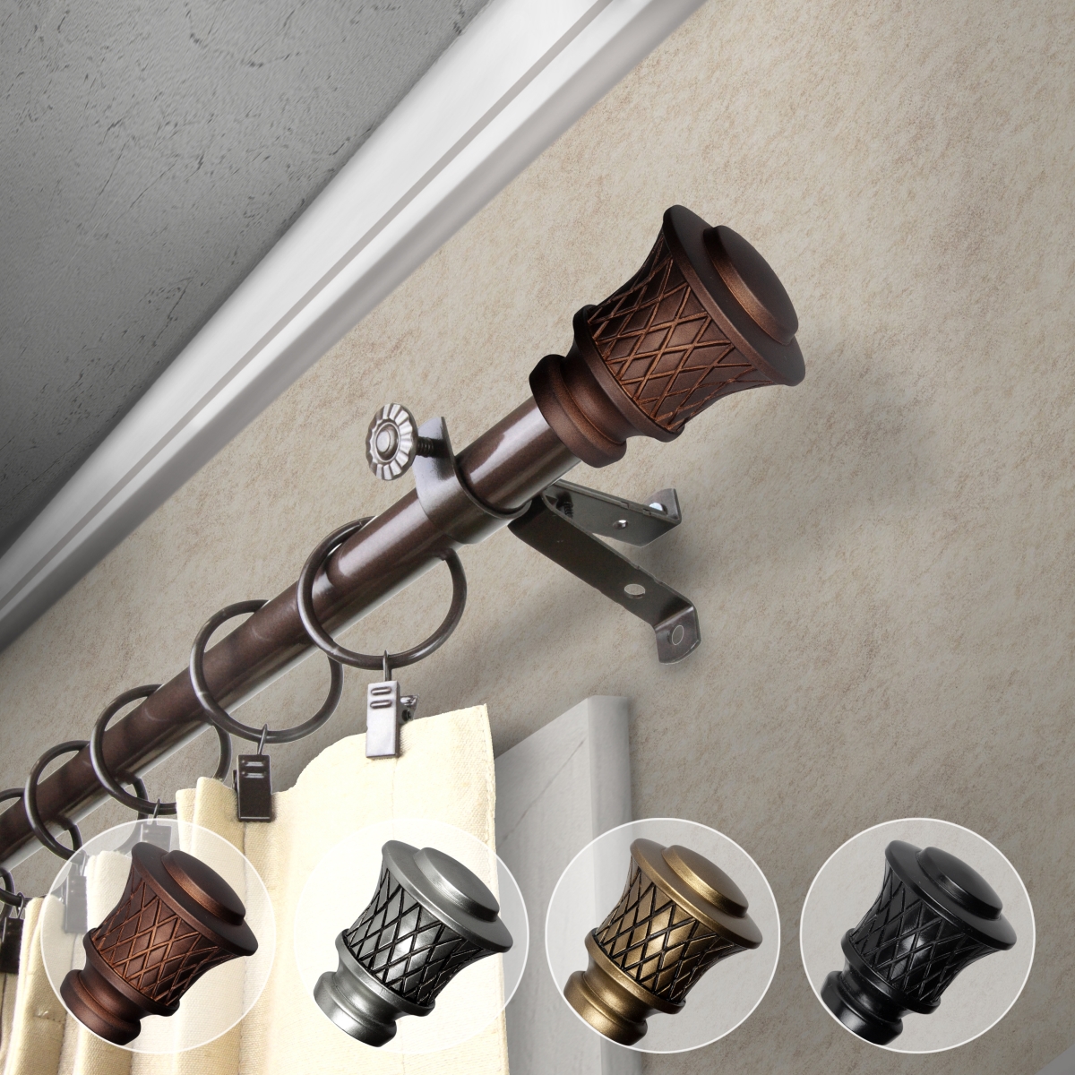 0.812 in. Dia. Verena Curtain Rod, Cocoa - 48-84 in.