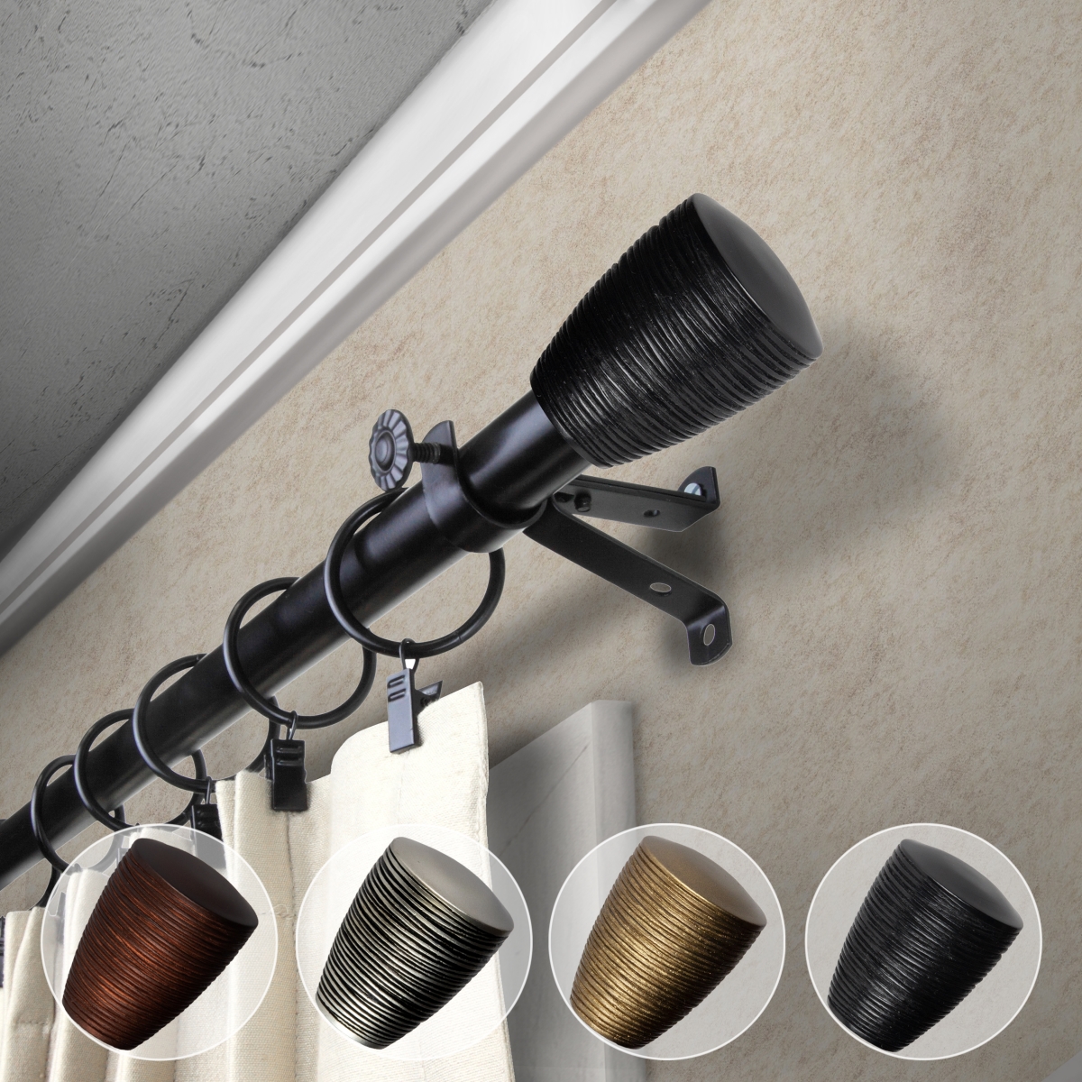 0.812 in. Dia. Anya Curtain Rod, Black - 48-84 in.