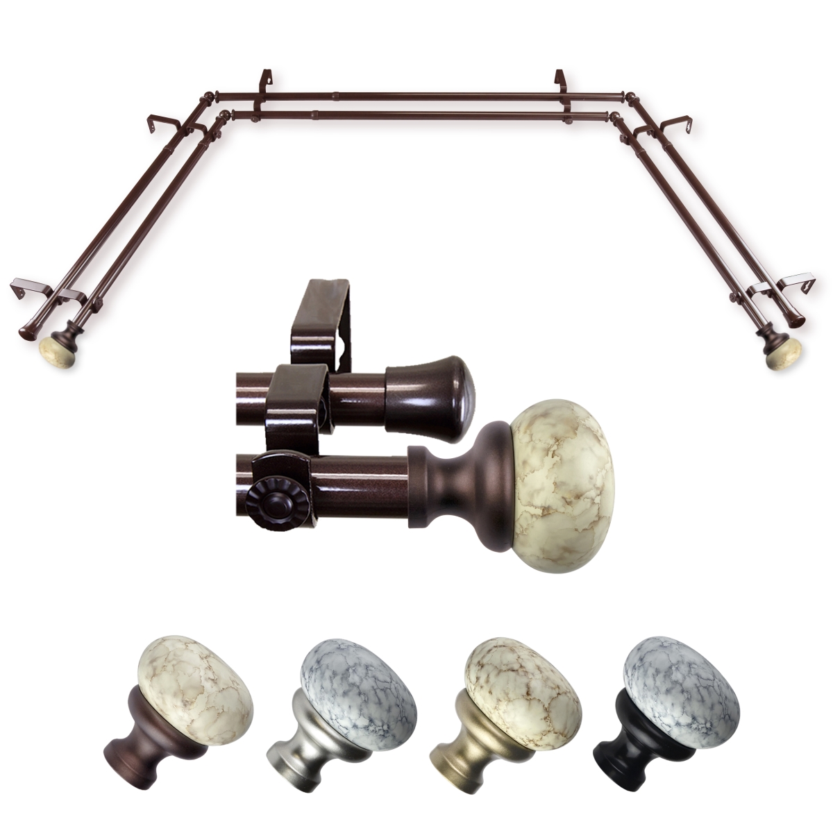 0.812 in. Dia. Creola Bay Window Double Curtain Rod, Cocoa