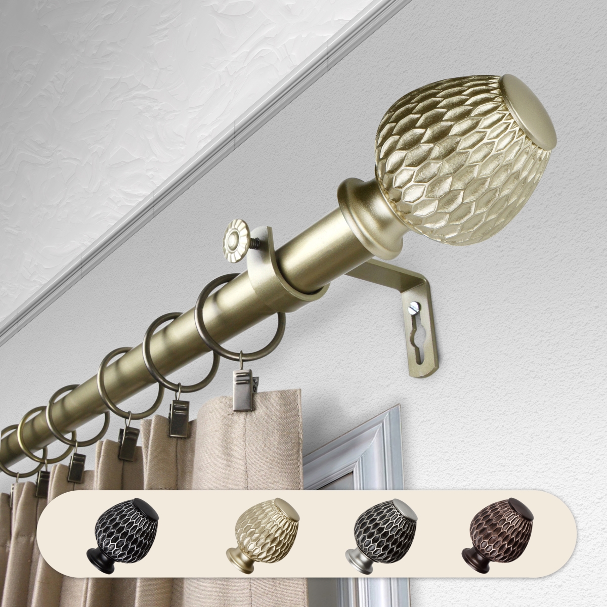 1 in. Dia. Telmo Curtain Rod, Light Gold - 48-84 in.