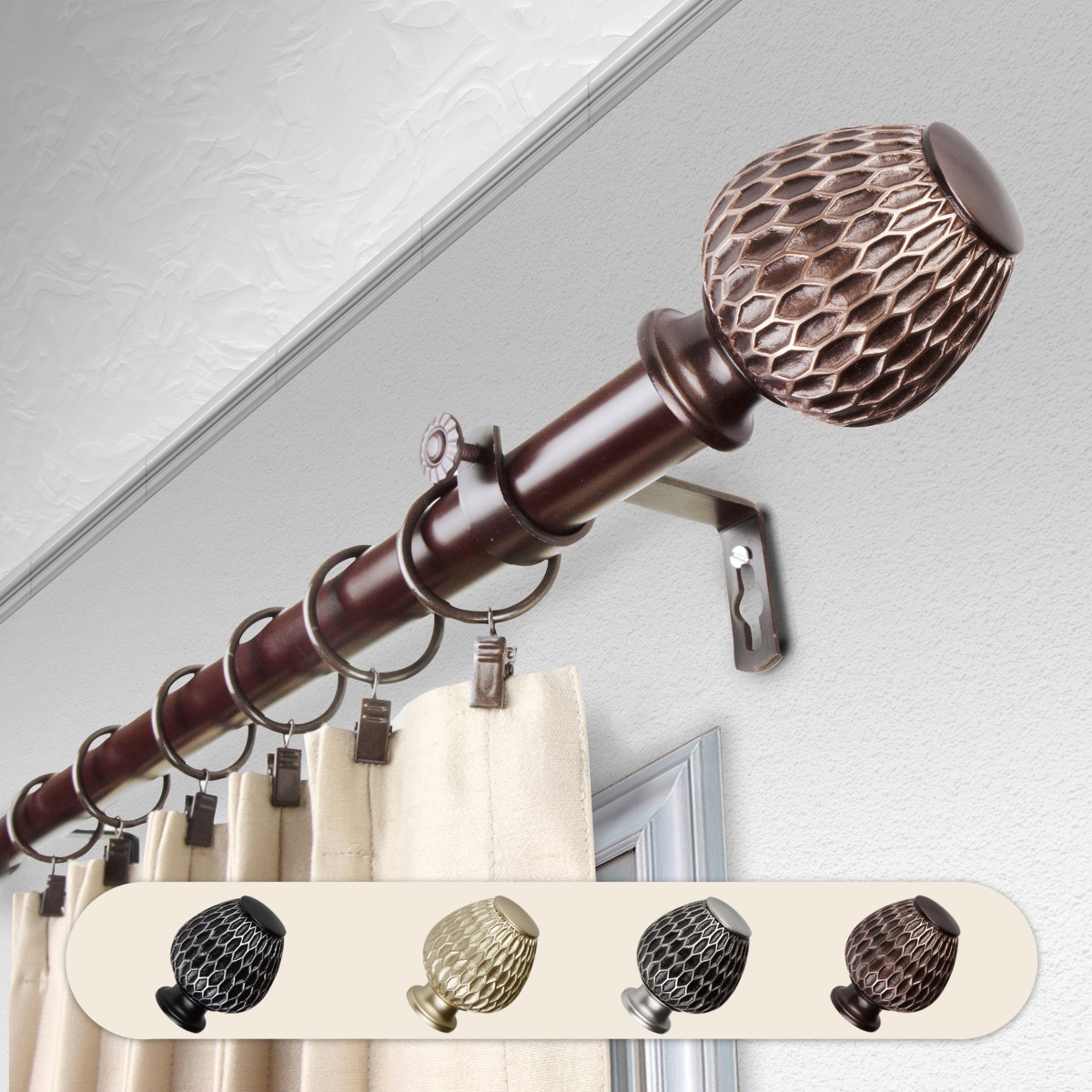 1 in. Dia. Telmo Curtain Rod, Bronze - 66-120 in.