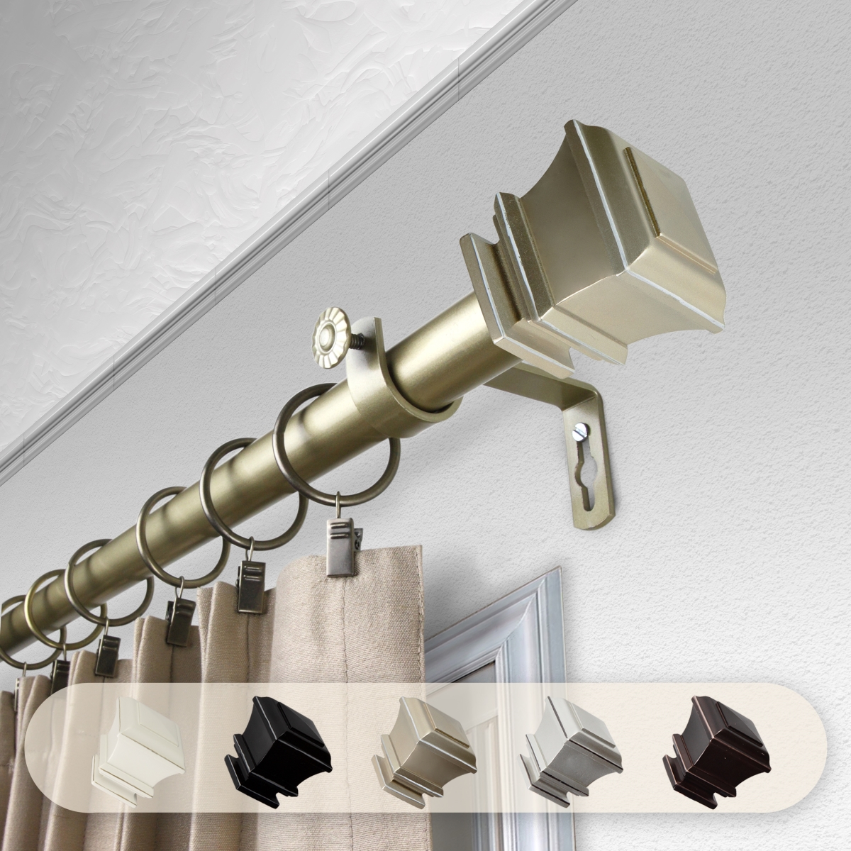 1 in. Dia. Michel Curtain Rod, Light Gold - 66-120 in.