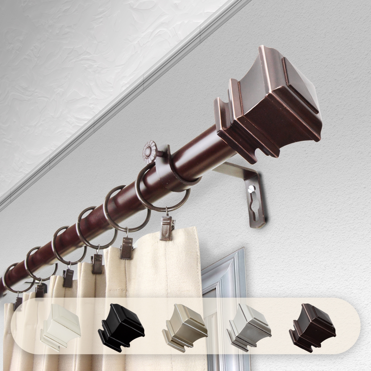 1 in. Dia. Michel Curtain Rod, Bronze - 28-48 in.