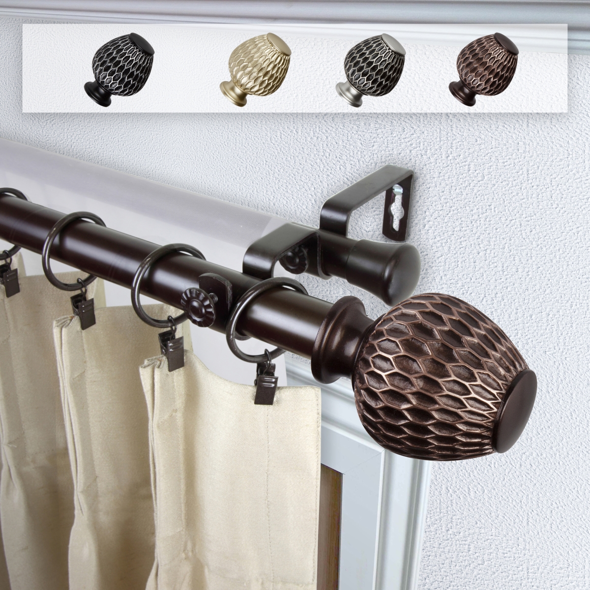 1 in. Dia. Telmo Double Curtain Rod, Bronze - 28-48 in.