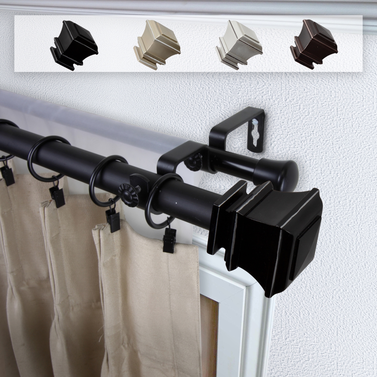 1 in. Dia. Michel Curtain Rod, Black - 48-84 in.