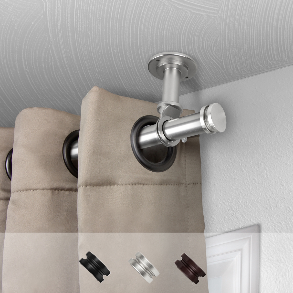 1 in. Dia. Leo Ceiling Curtain Rod, Satin Nickel - 28-48 in.