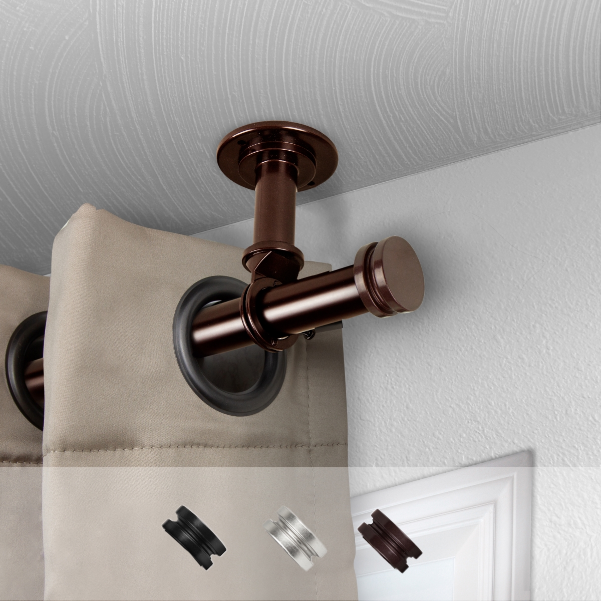 1 in. Dia. Leo Ceiling Curtain Rod, Bronze - 48-84 in.