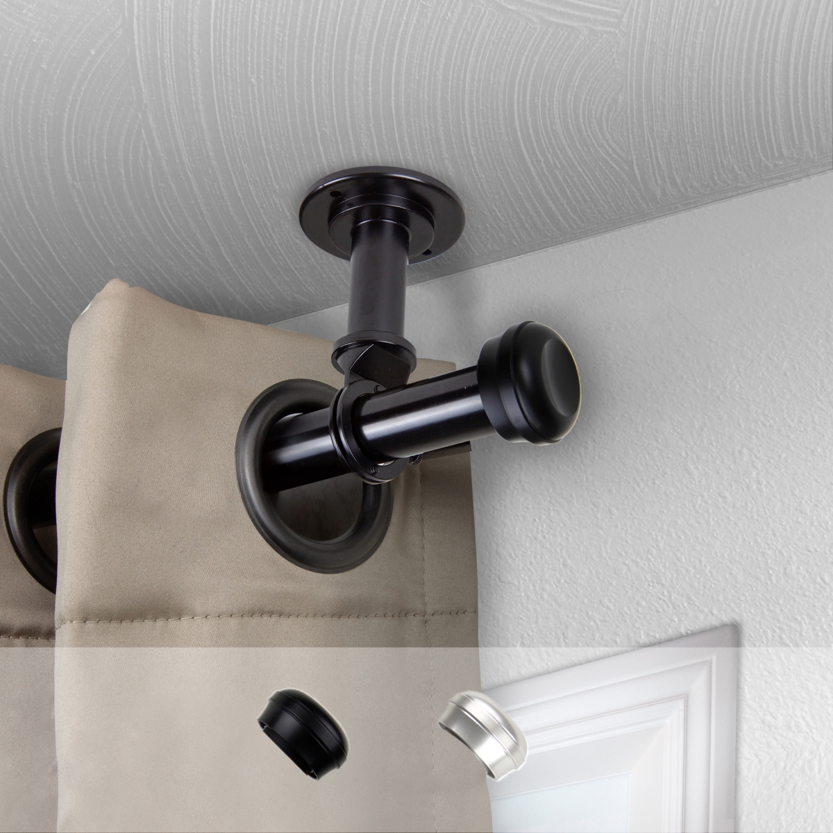 1 in. Dia. Blair Ceiling Curtain Rod, Black - 28-48 in.