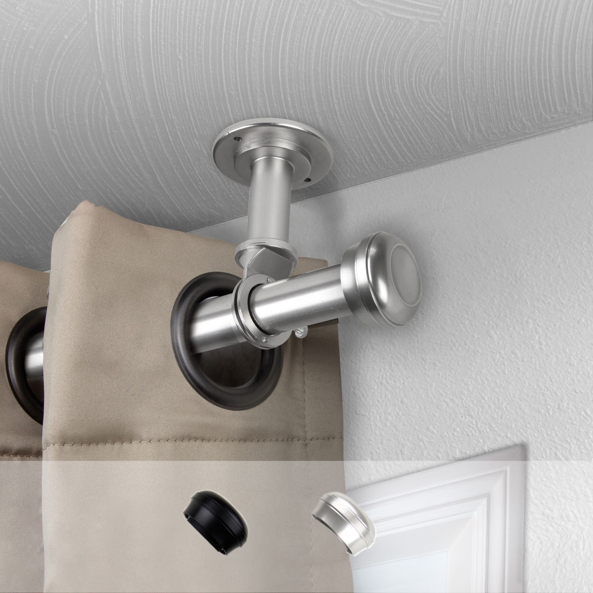 1 in. Dia. Blair Ceiling Curtain Rod, Satin Nickel - 48-84 in.