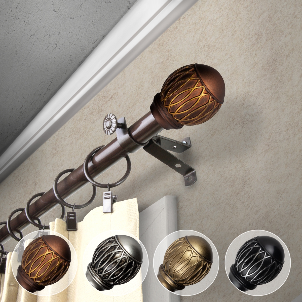 0.812 in. Dia. Denny Curtain Rod, Cocoa - 28-48 in.