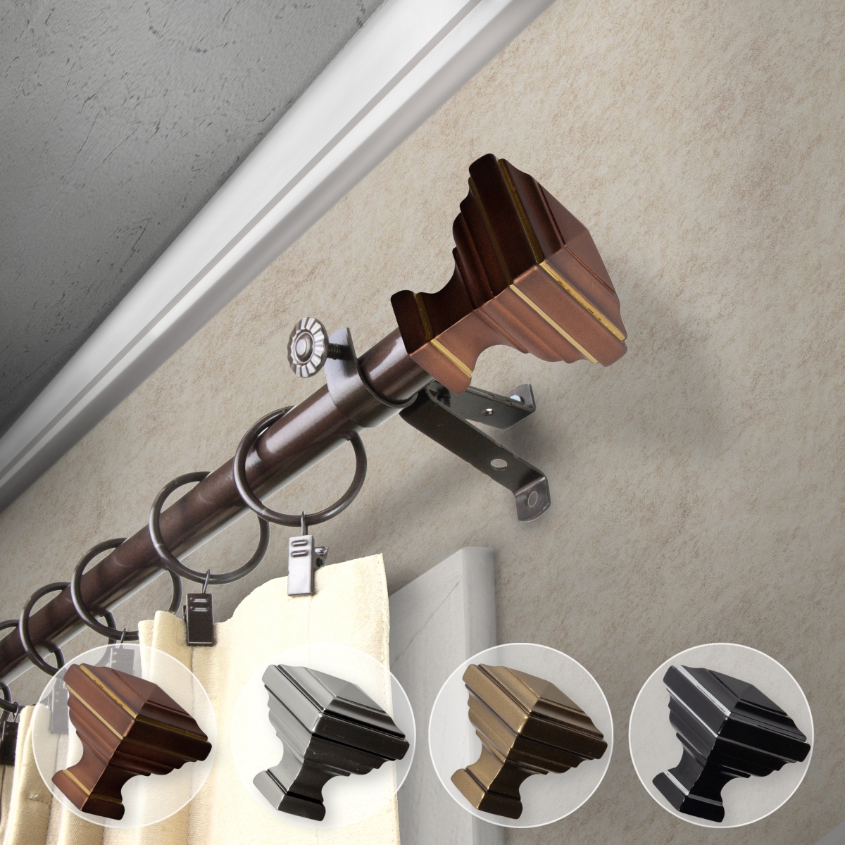 0.812 in. Dia. Kira Curtain Rod, Cocoa - 28-48 in.