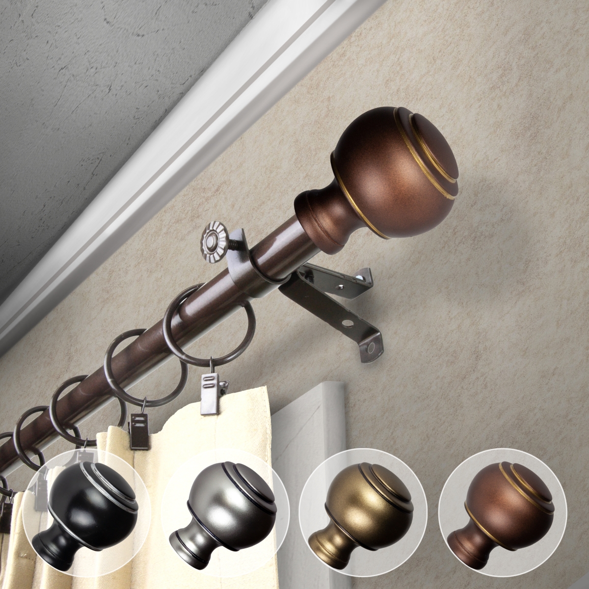 0.812 in. Dia. Hal Curtain Rod, Cocoa - 28-48 in.