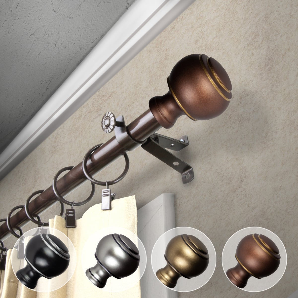 0.812 in. Dia. Hal Curtain Rod, Cocoa - 120-170 in.