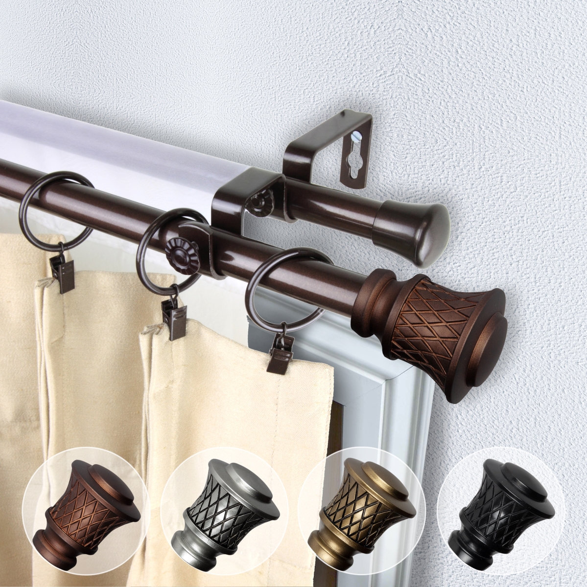 0.812 in. Dia. Verena Double Curtain Rod, Cocoa - 28-48 in.