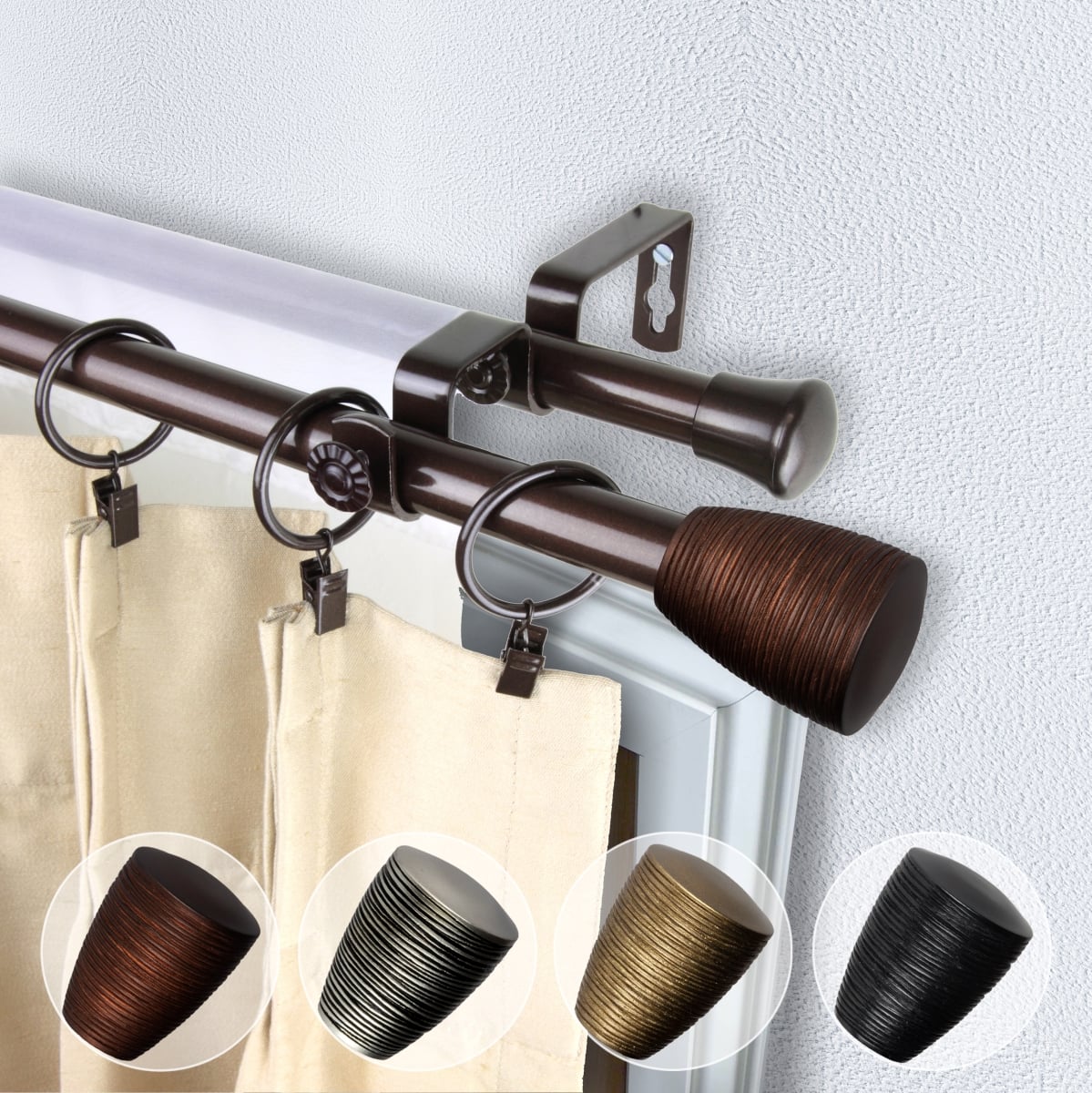 0.812 in. Dia. Anya Double Curtain Rod, Cocoa - 28-48 in.