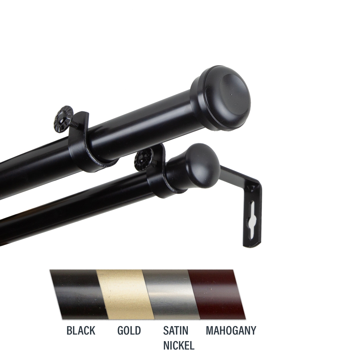 Cillo 1 in. Double Curtain Rod, 28-48 in. - Black