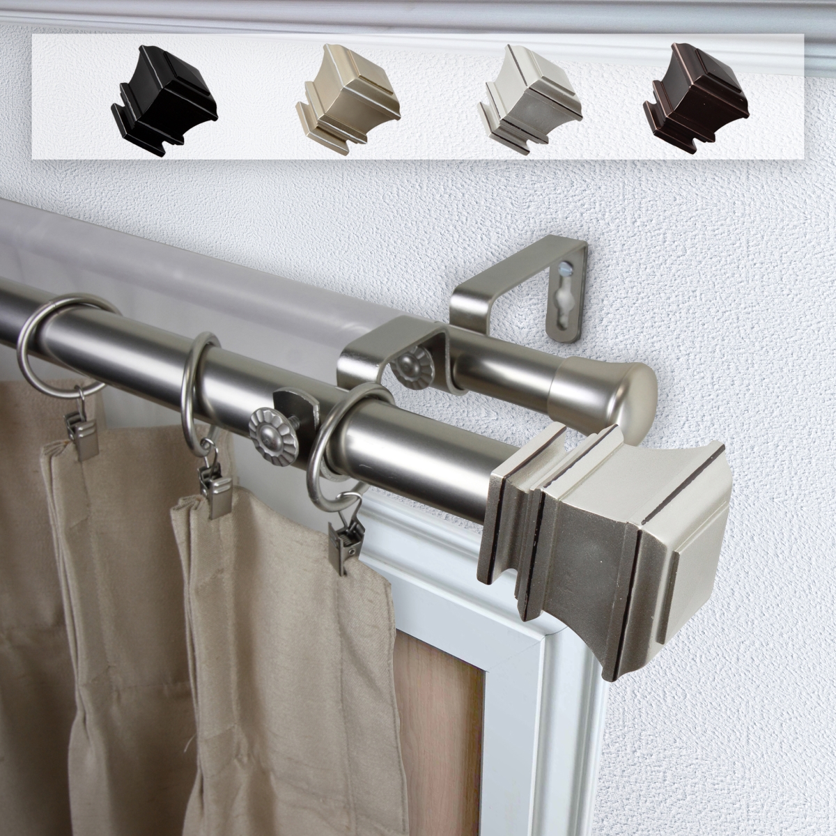 1 in. Dia. Michel Curtain Rod, Satin Nickel - 48-84 in.