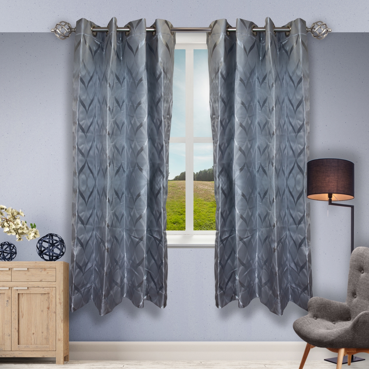 63 x 56 in. Dia. Curtain Panels, Pewter