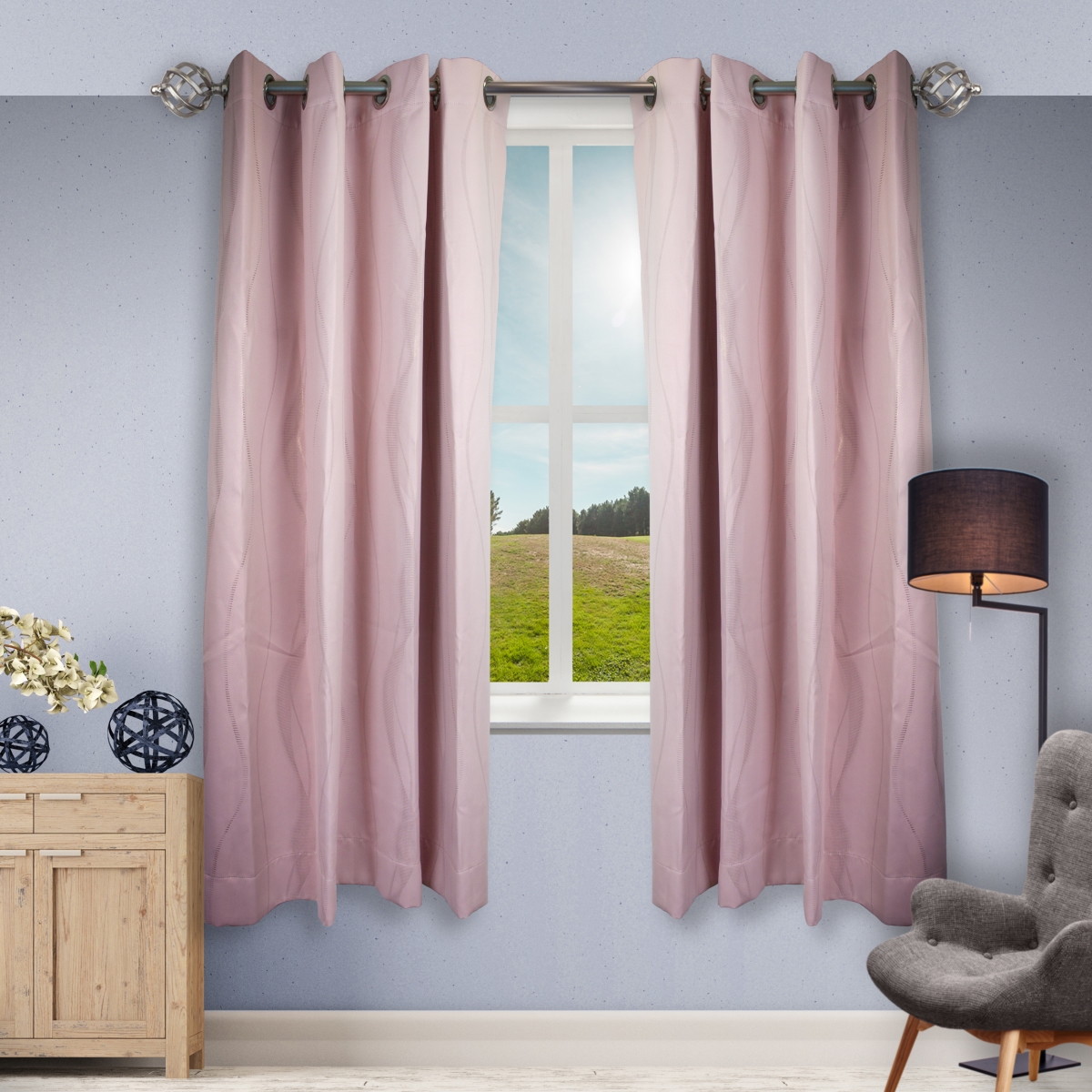 63 x 56 in. Dia. Curtain Panels, Rose