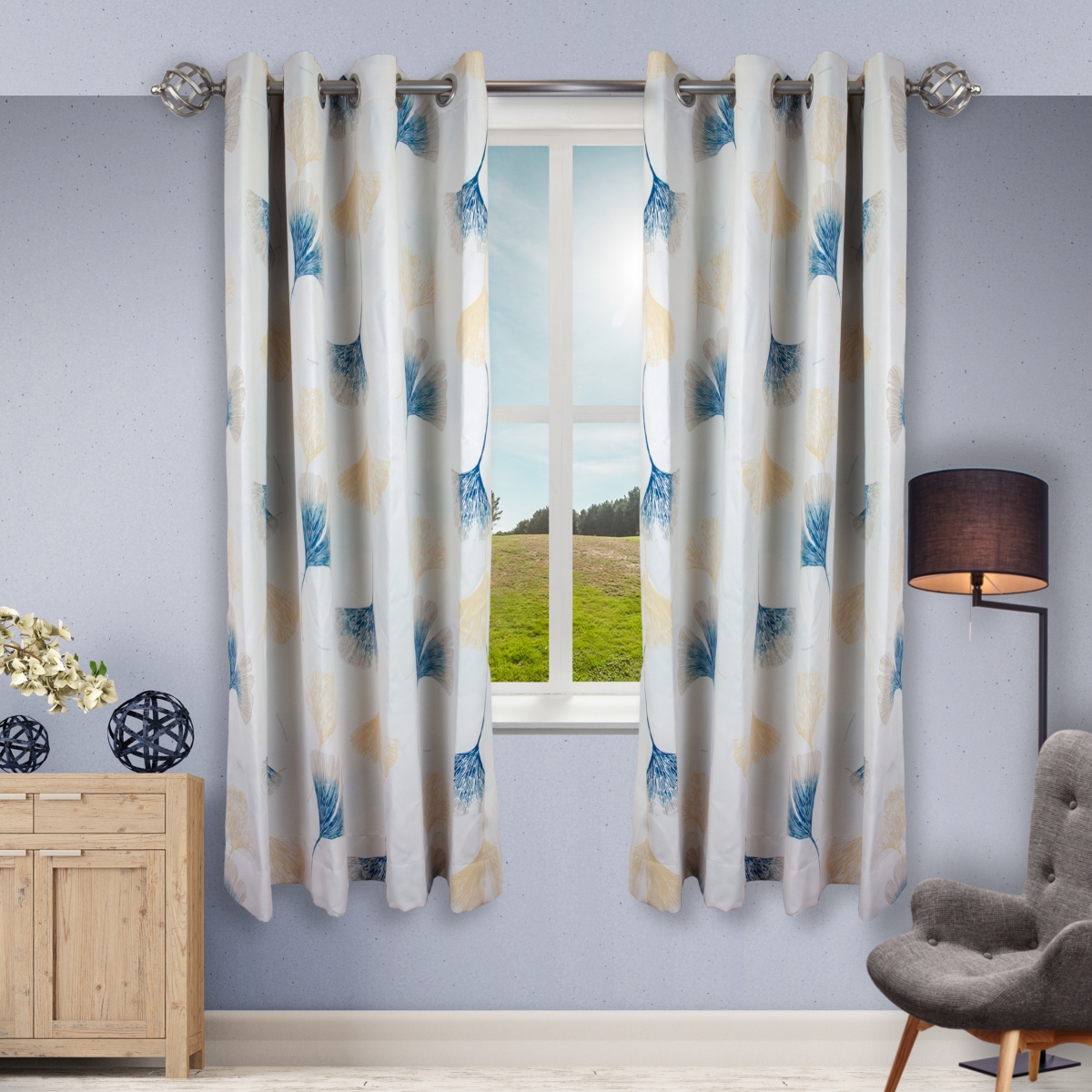 63 x 56 in. Dia. Curtain Panels, Almond Floral
